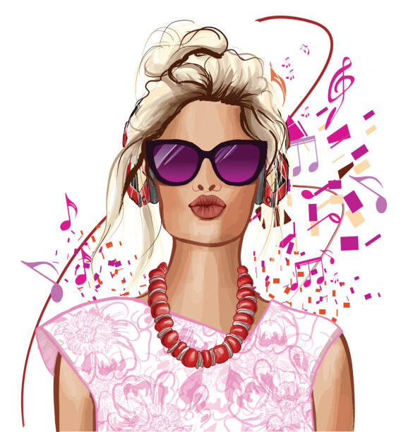 woman listening to music vector illustration